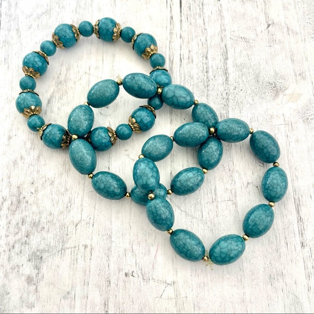 turquoise stretchy bracelets - bundle of 3